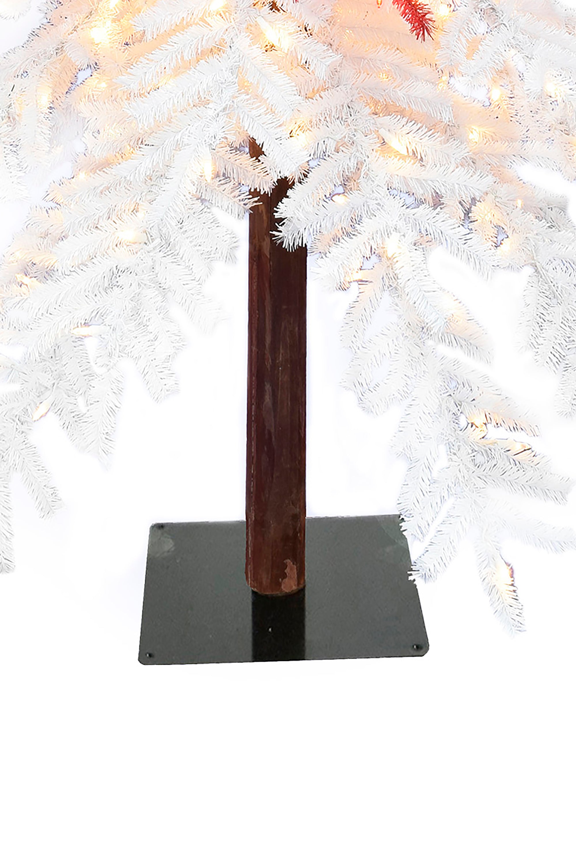 Pre-lit Santa Hat Christmas Tree with Red and Warm White Lights and Square Metal Base