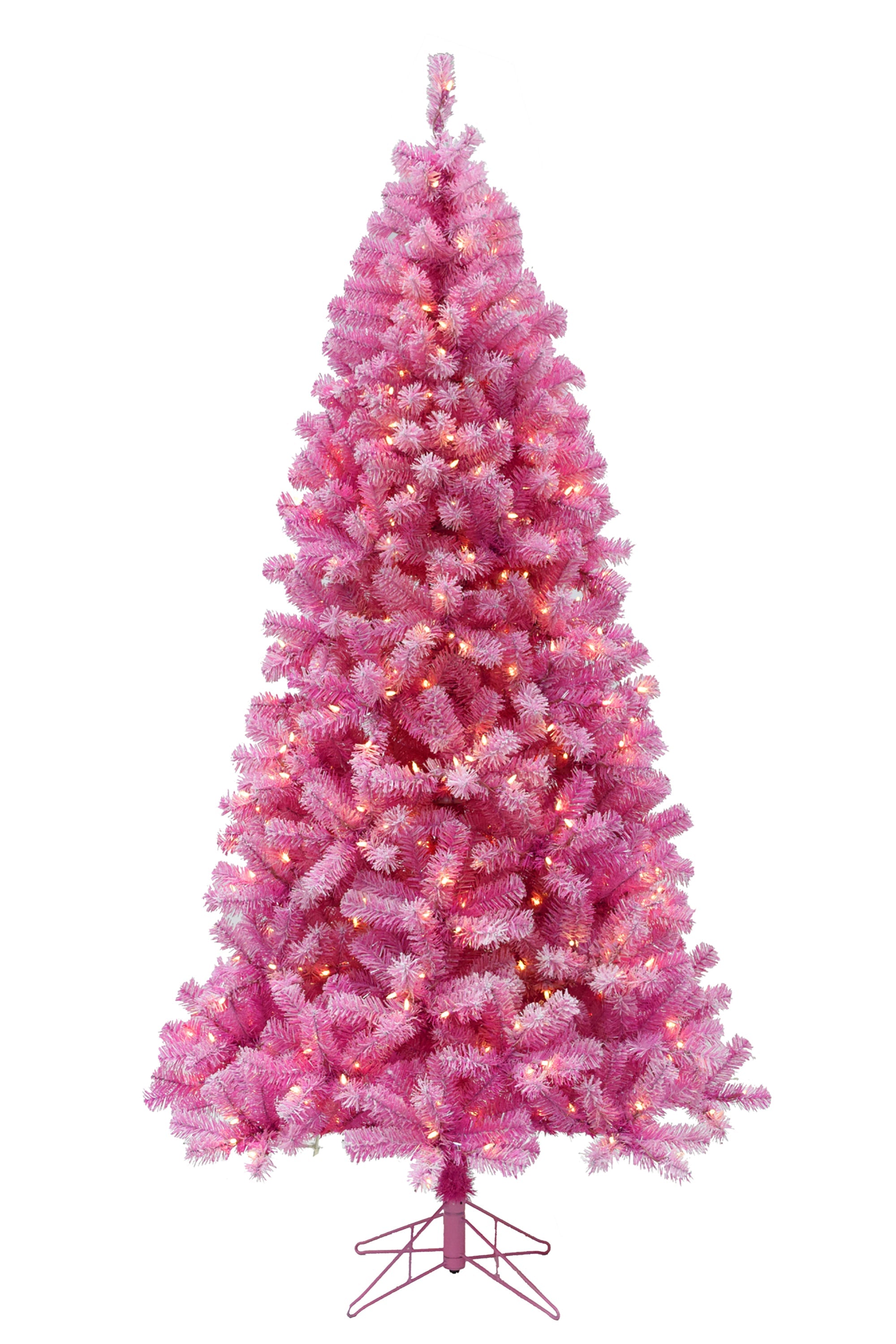 Prelit Pink Christmas Tree with Silver Tinsel Needles Warm White Lights
