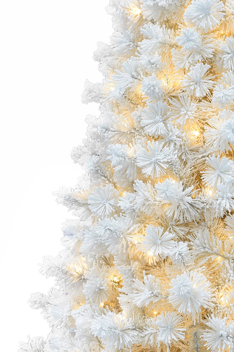 5' Pre-lit White Snow Flocked Castle Pine Christmas Tree with Metal Stand and Instant Connect