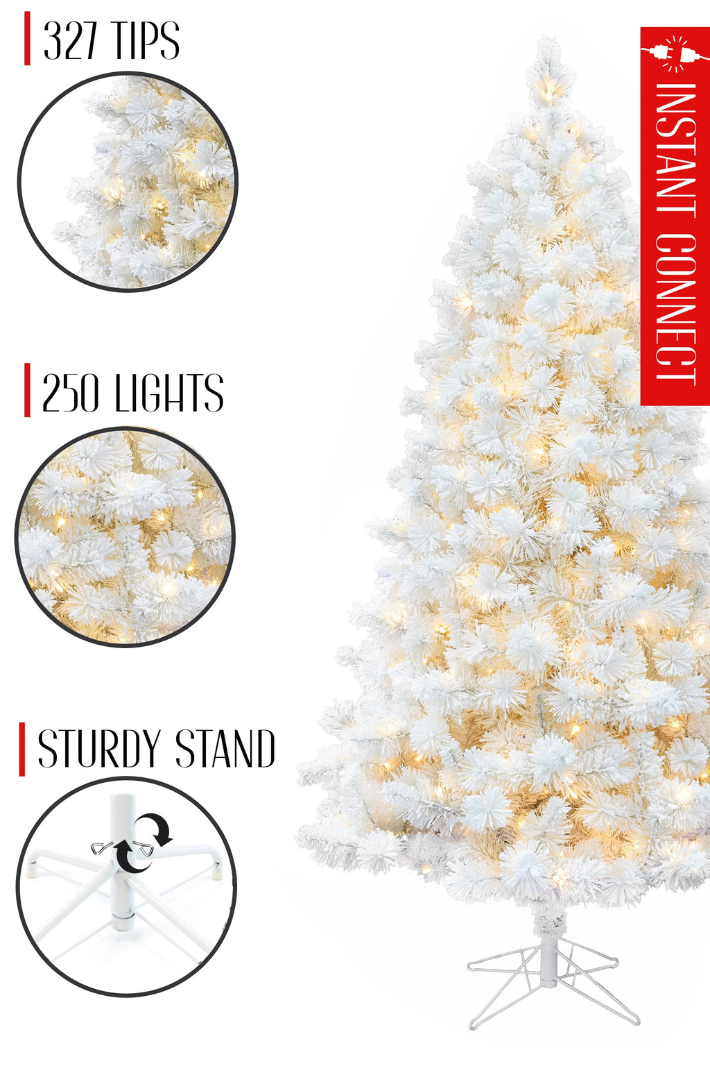 5' Pre-lit White Snow Flocked Castle Pine Christmas Tree with Metal Stand and Instant Connect