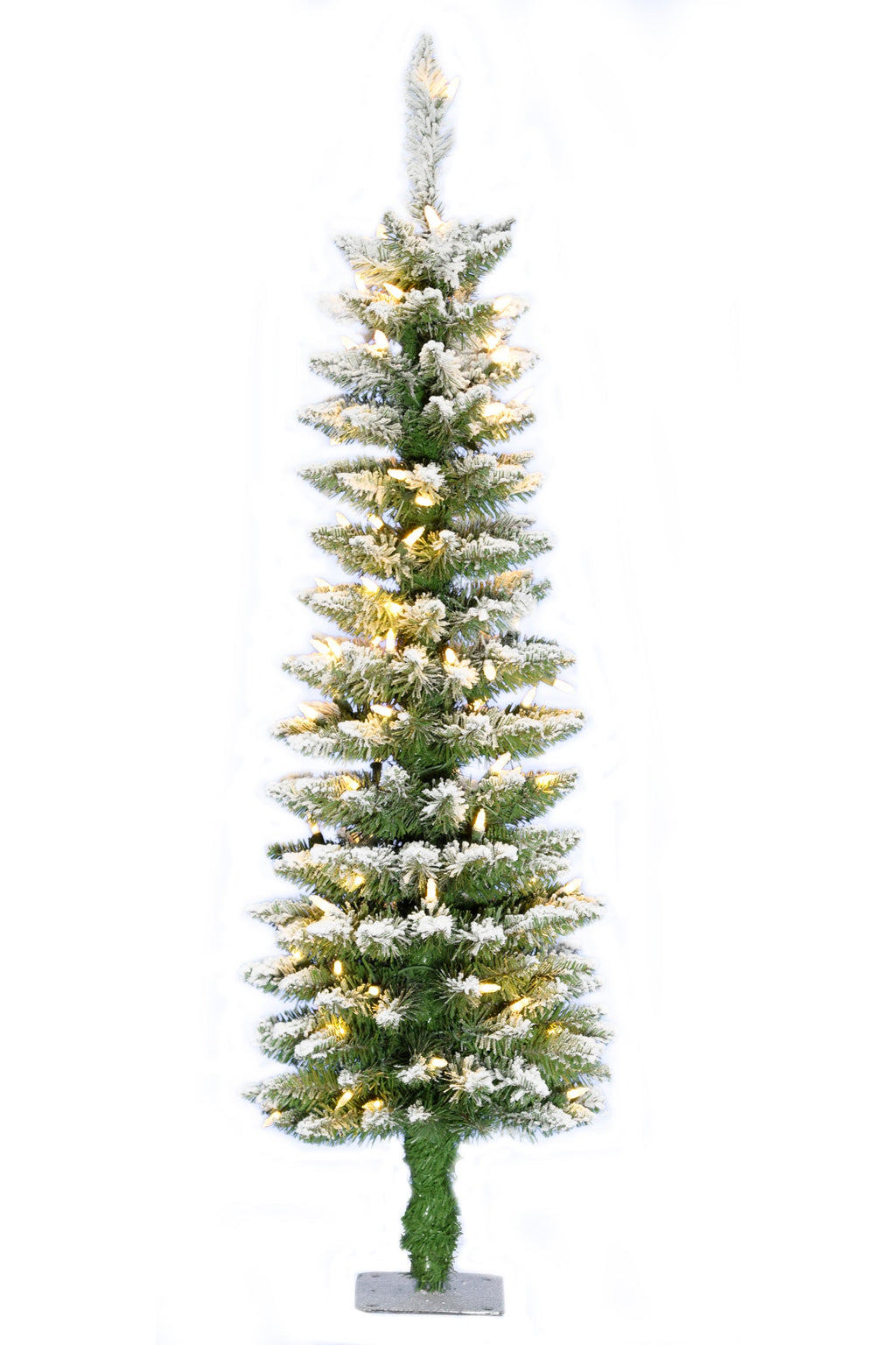 Prelit Flocked Pencil Tree