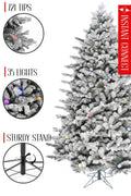 Pre-lit Large Bulb Snow Flocked Grand Noble Fir with Metal Stand - Instant Connect Feature