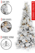 Pre-lit Slim Snow Flocked Atka Christmas Tree with Metal Stand and Instant Connect