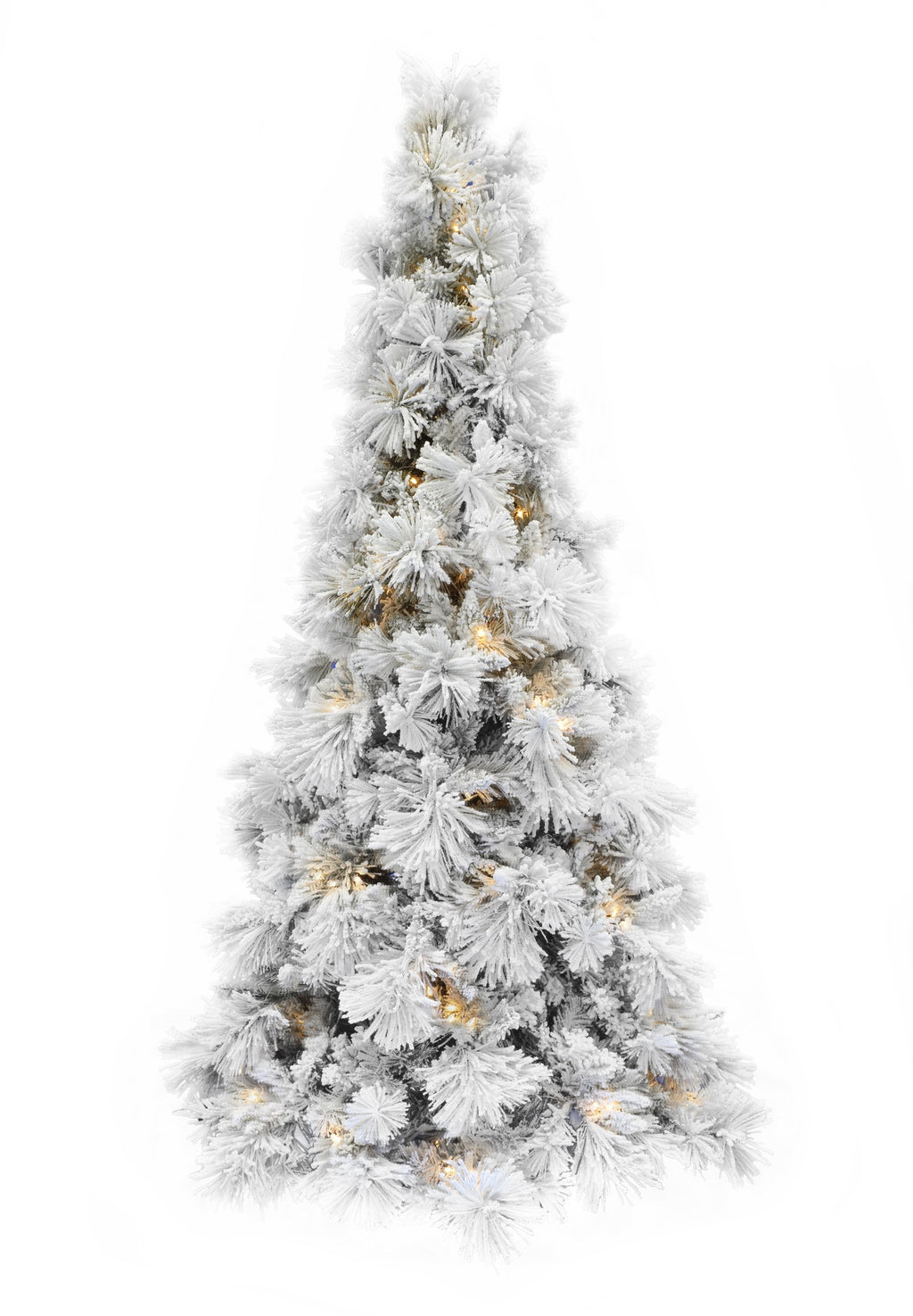 Pre-lit Slim Snow Flocked Atka Christmas Tree with Metal Stand and Instant Connect