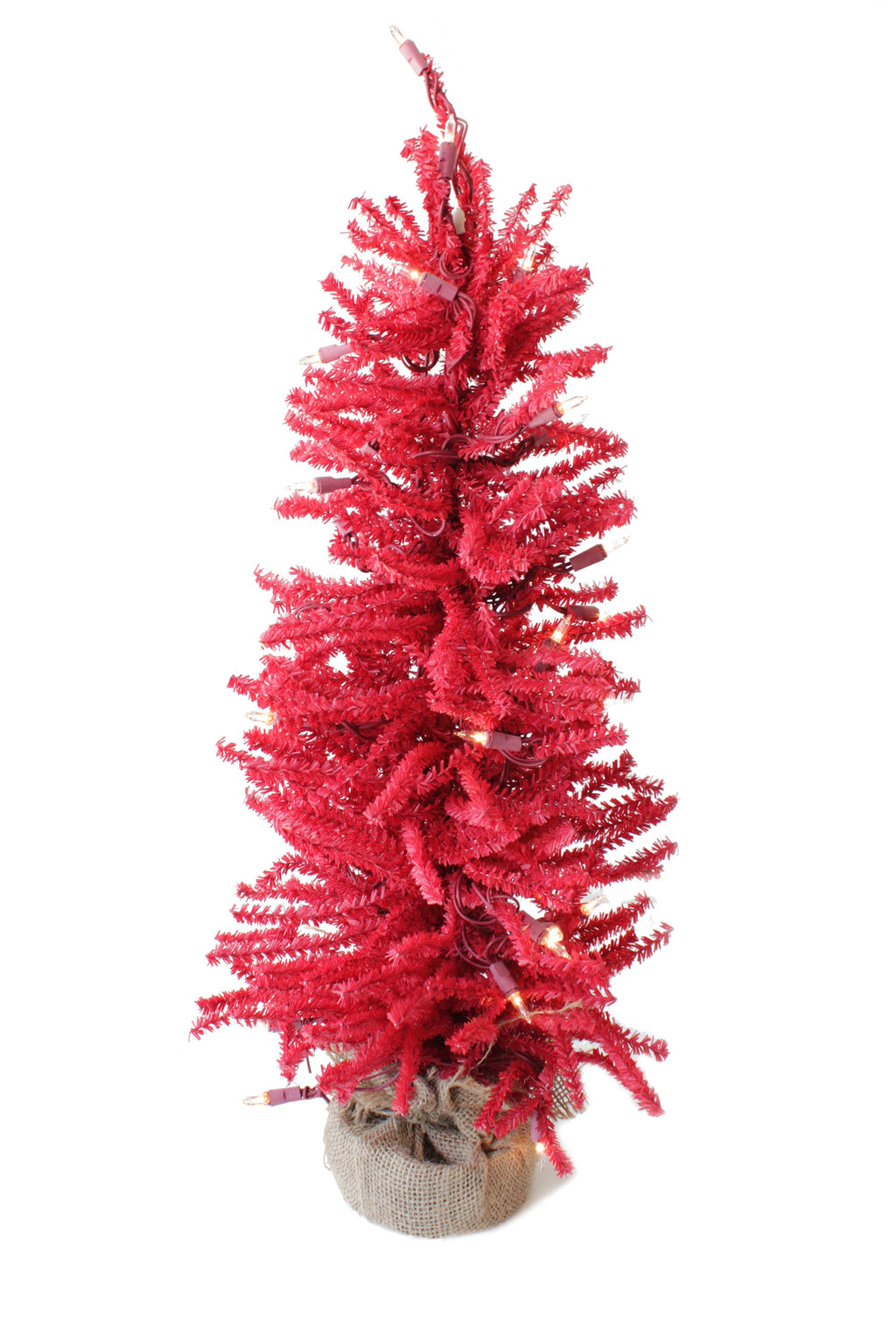 2' Pre-Lit Red Burlap Base Christmas Tree
