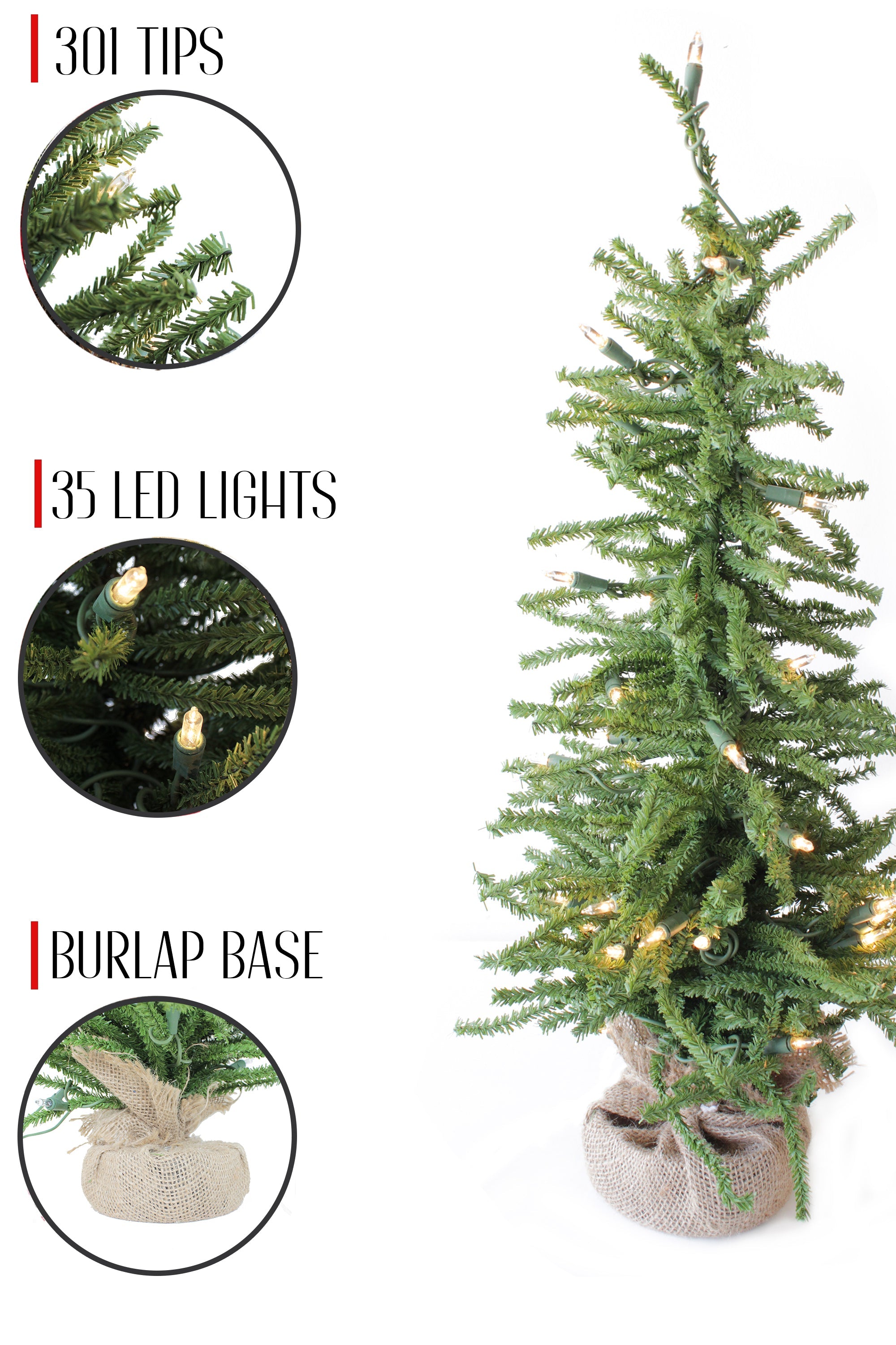 2' Pre-Lit Green Burlap Base Christmas Tree