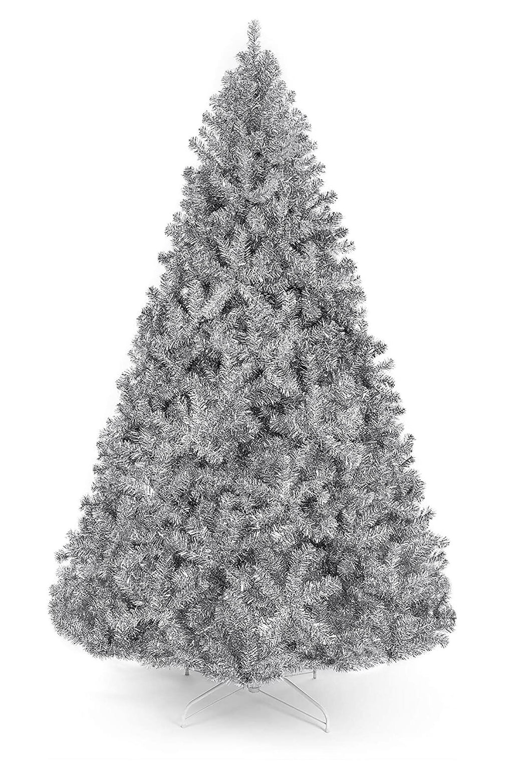 Full Bodied Metallic Silver Tinsel Tree with Metal Stand