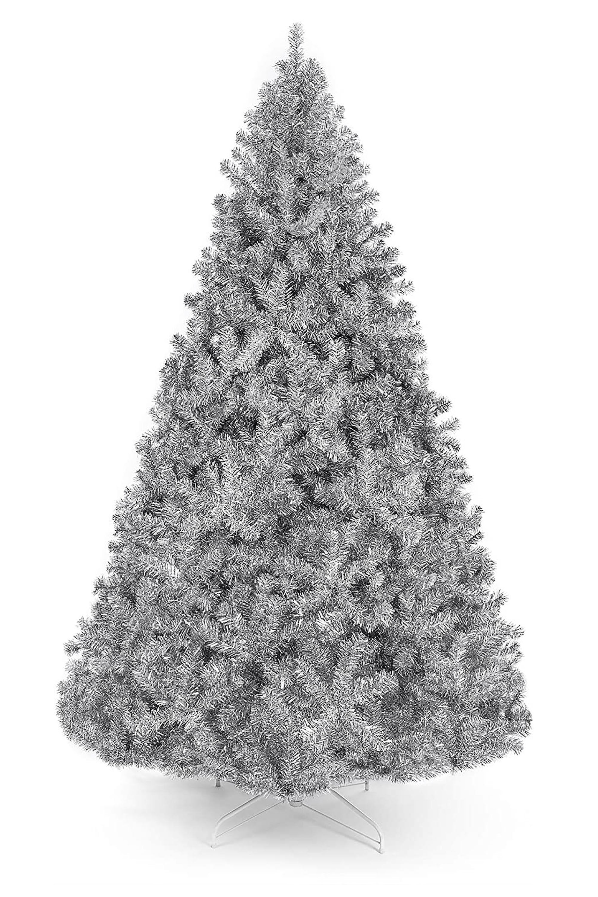Full Bodied Metallic Silver Tinsel Tree with Metal Stand