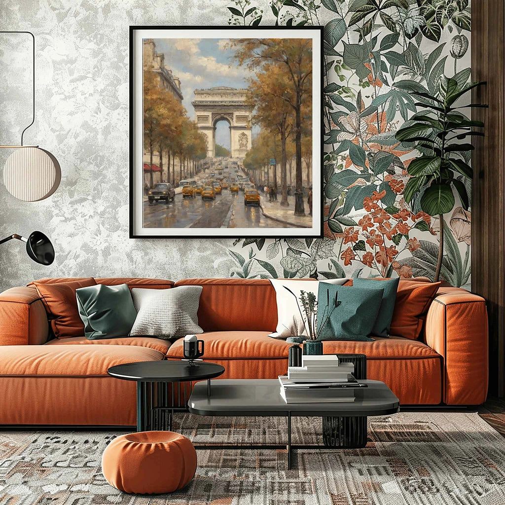 Autumn in Paris: Arc de Triomphe & Champs-Élysées Oil Painting Canvas Art