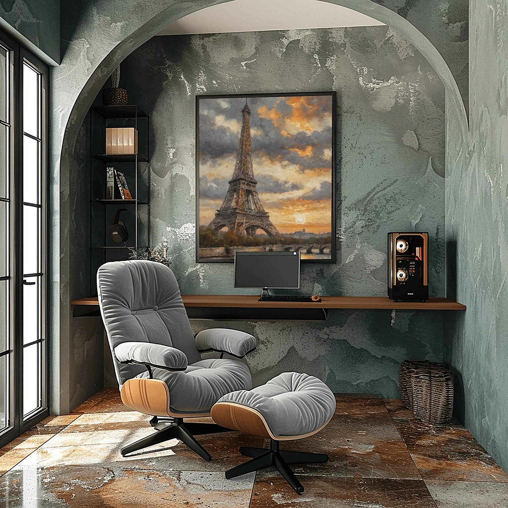 Parisian Sunset: Iconic Eiffel Tower & Seine River Twilight Oil Painting