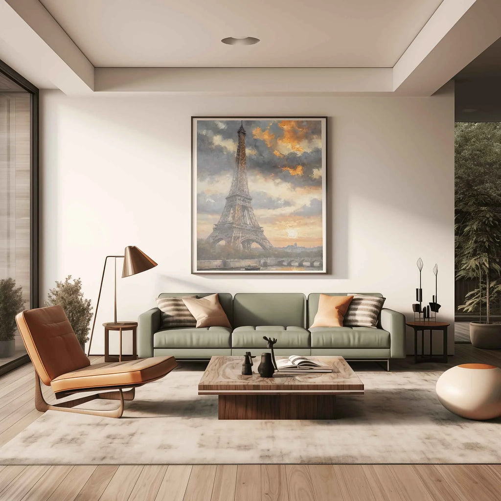 Parisian Sunset: Iconic Eiffel Tower & Seine River Twilight Oil Painting