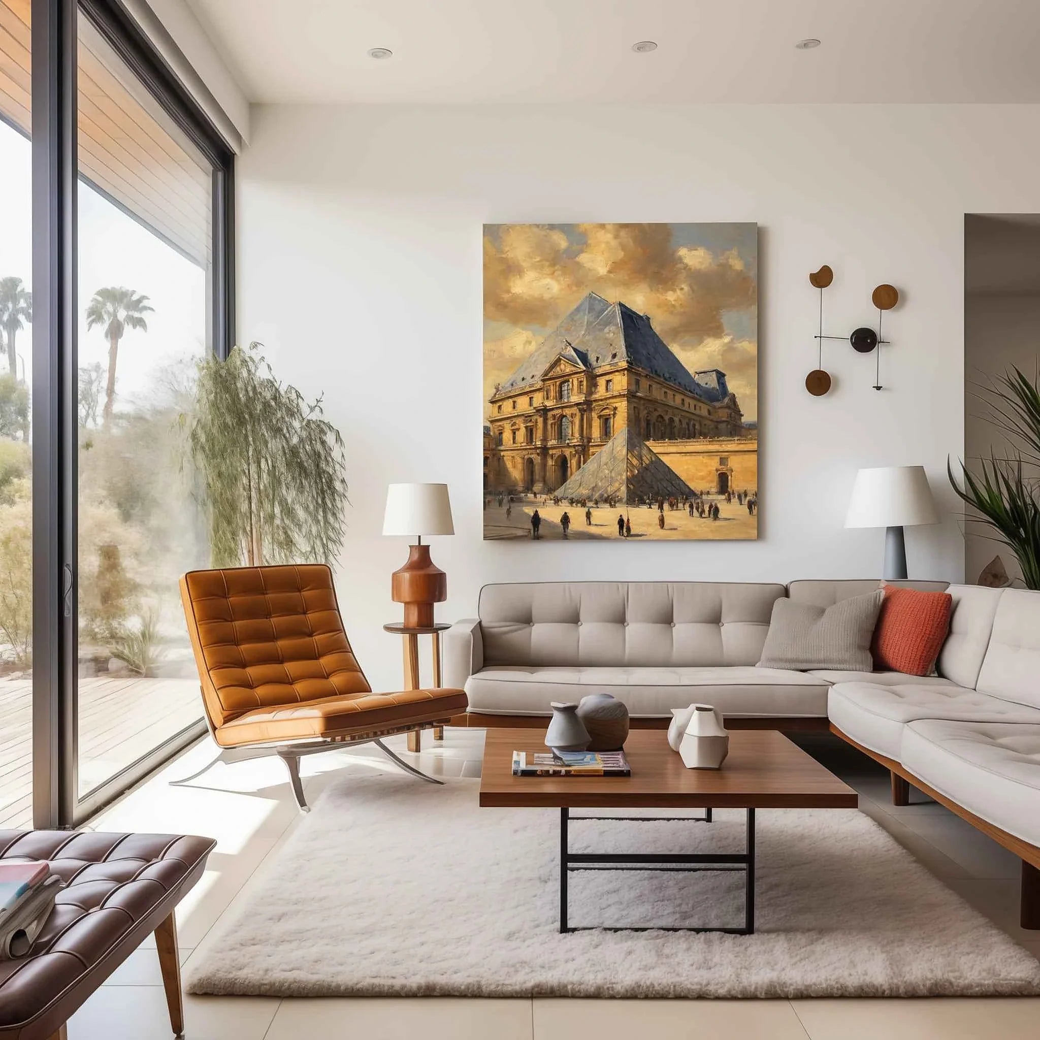 Louvre Heritage: Modern Pyramid & Classic French Palace Architecture Oil Painting