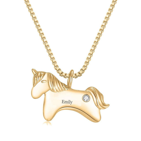 Personalized Unicorn Birthstone Necklace | Gift Box Included | Gold, Silver, Rose