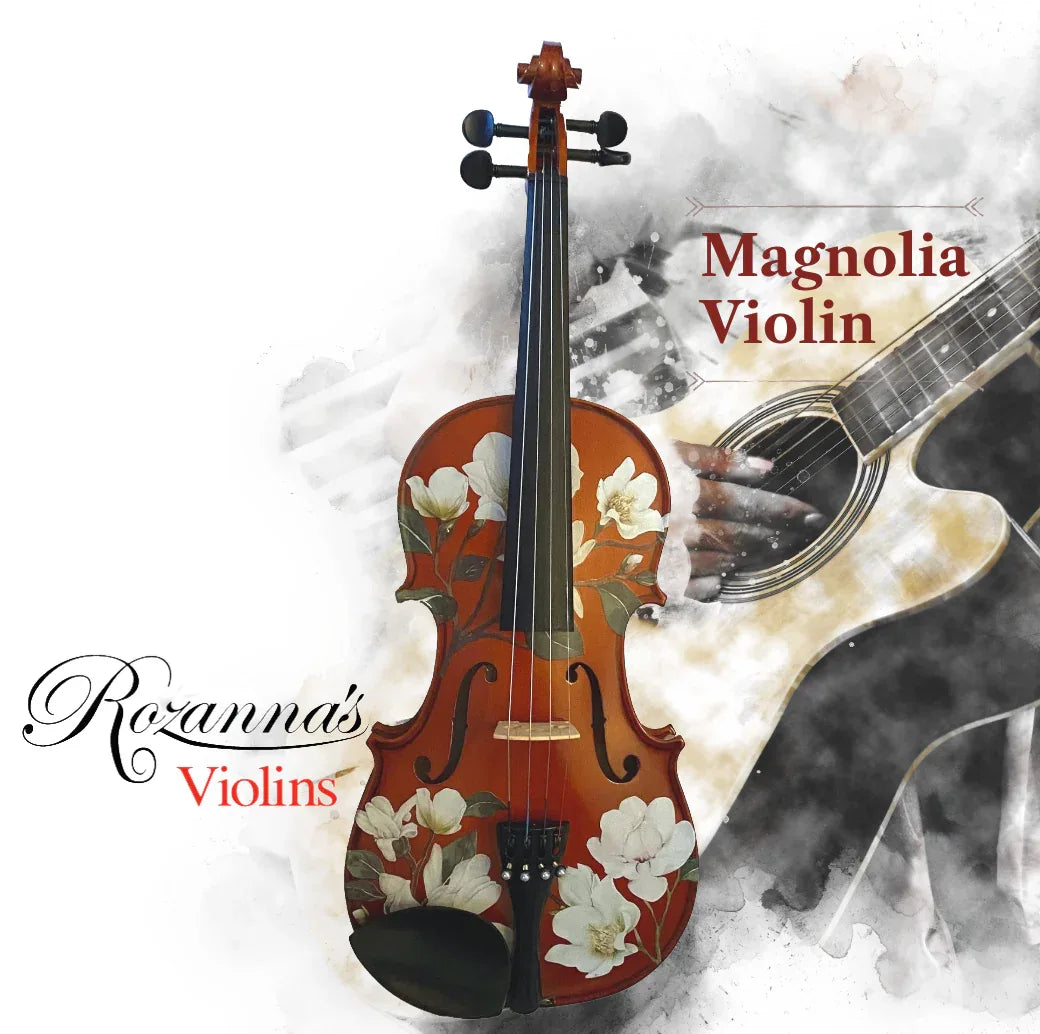 Magnolia Heaven Violin Natural Outfit | Magnolia Flower Violin with Pearl Fine Tuners, Brazilwood Bow & Case