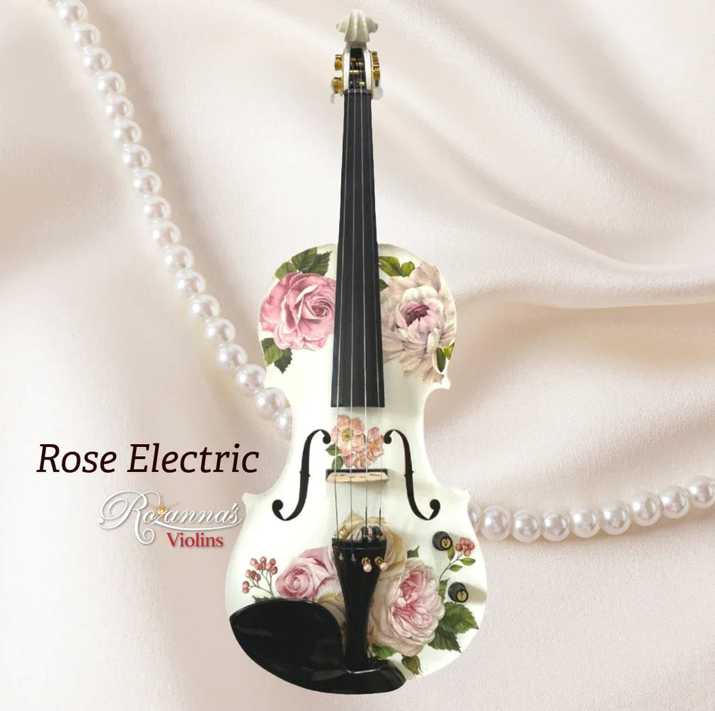 Rose Delight Electric Acoustic Violin Outfit | Electric Violin with Rose Design, Mechanical Pegs & Carbon Fiber Bow