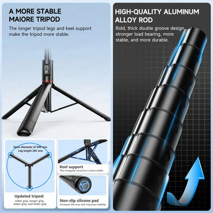 TOKQI C10 Tripod 72inch Extendable Bluetooth Selfie Stick, Aluminum Alloy Brackets for Smartphone iPhone Android Cellphone Shoot