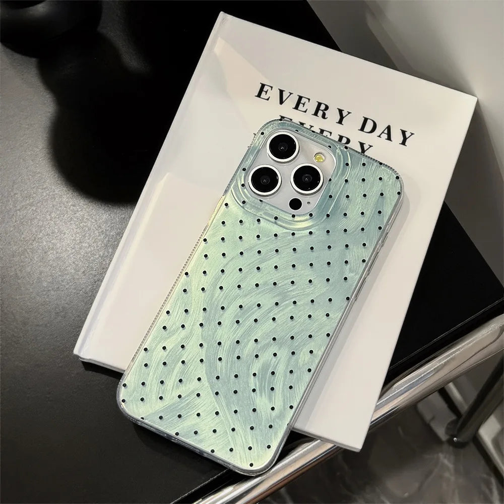Y2K Green Polka Dot Beaded Bracelet Phone Case For iPhone