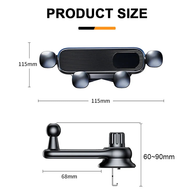 Car Air Vent Phone Holder Gravity Telescopic Phone Mount Stable 360-Degree Rotation Air Outlet Smartphone Support for 4.7-7 Inch