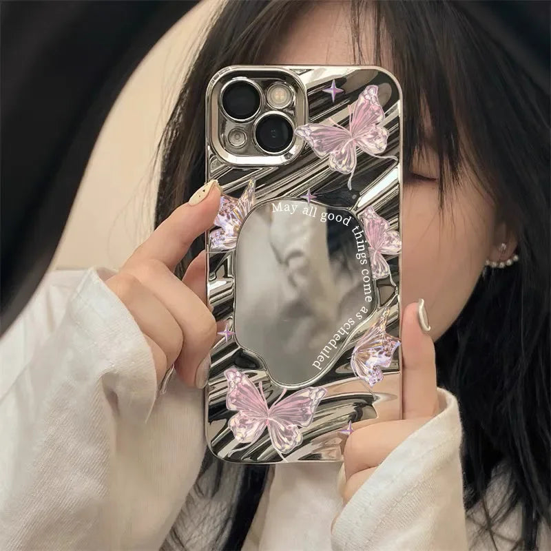 Aesthetic Butterfly Cover Wavy Pattern Mirror Phone Case