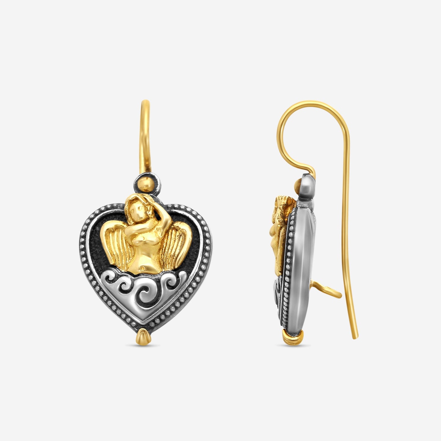 "KONSTANTINO - ""Angelic"" Sterling Silver & 18k Yellow Gold Earrings - SKMK3185-130  Earring Dimensions: 1.00 x 0.62 in."