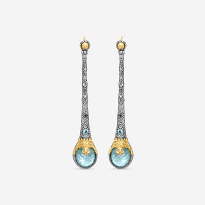KONSTANTINO - "Gen K 2" Sterling Silver & 18k Yellow Gold, Aquamarine Triplet Earrings - SKMK3237-673