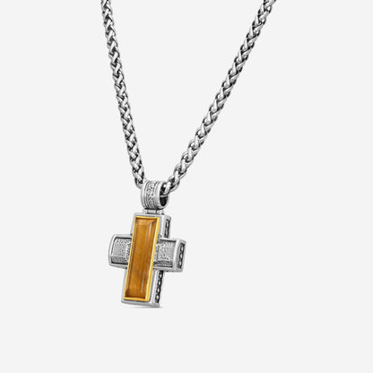 KONSTANTINO - "Hephaestus" Sterling Silver & 18k Yellow Gold, Tiger's Eye Doublet Cross (TGE: 24x7mm) - STKJ375-637-CUT

Pendant Dimensions: 1.50 x 1.00 in.
S/S Chain Included:CHKJ6-131-20 (Length - 20in.)