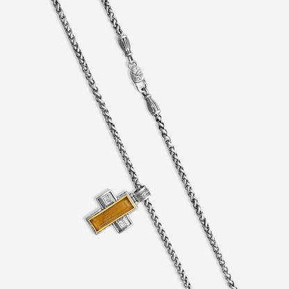 KONSTANTINO - "Hephaestus" Sterling Silver & 18k Yellow Gold, Tiger's Eye Doublet Cross (TGE: 24x7mm) - STKJ375-637-CUT

Pendant Dimensions: 1.50 x 1.00 in.
S/S Chain Included:CHKJ6-131-20 (Length - 20in.)