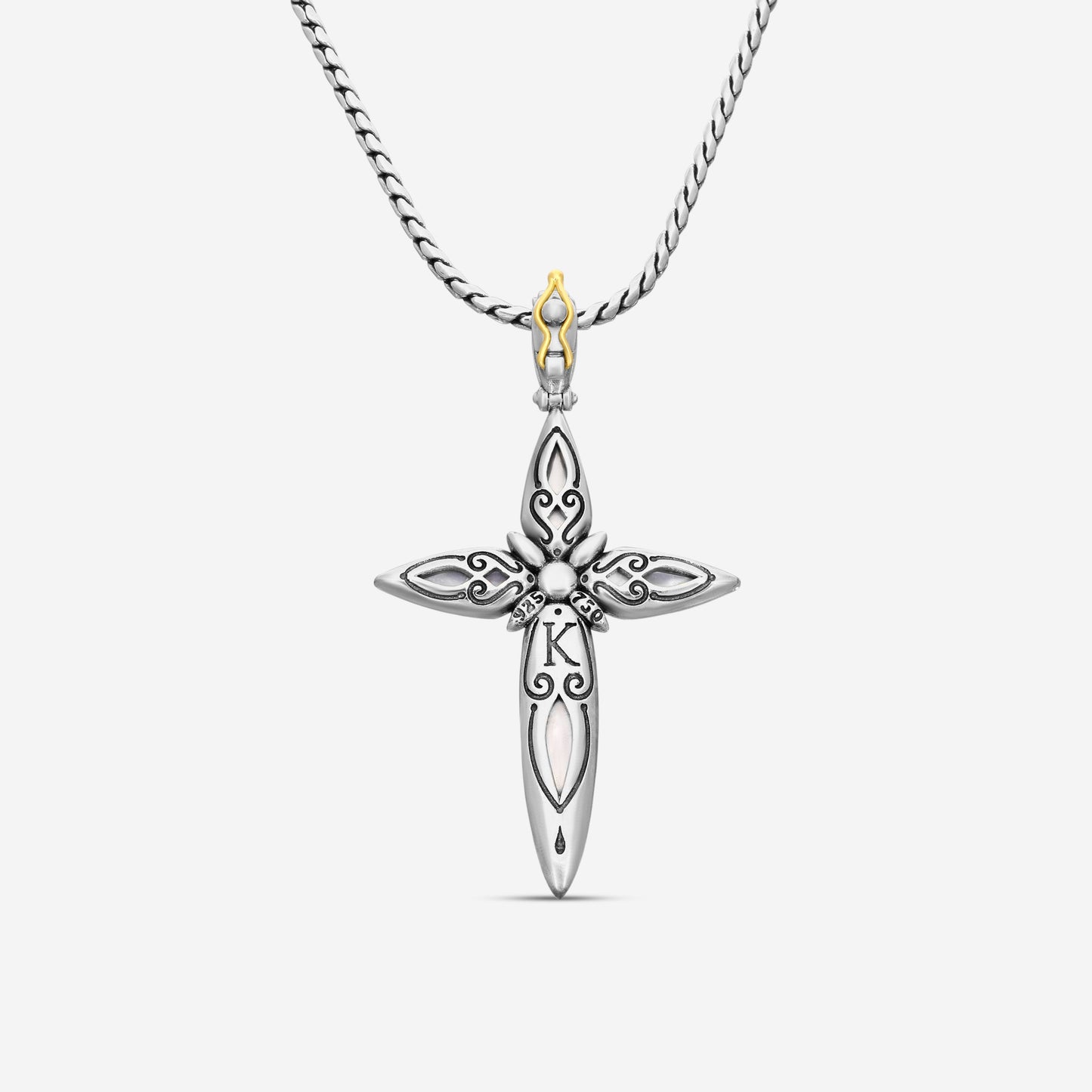 "KONSTANTINO - ""Gen K 2"" Sterling Silver & 18k Yellow Gold, Amethyst Cross (AMY: 11.35mm x25mm 4&5mm) - STKJ424-653  Pendant Dimensions: 2.25 x 0.38 in. S/S Chain Included:CHKJ22-131-18 (Length - 18in.)"