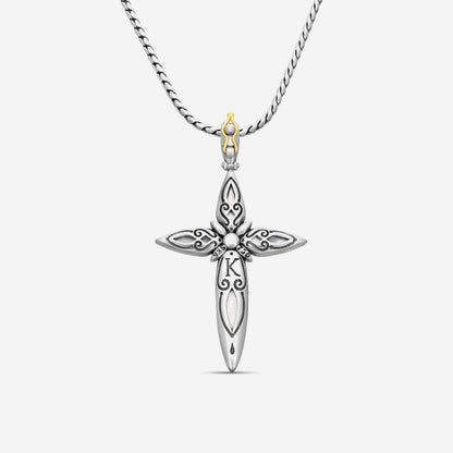 "KONSTANTINO - ""Gen K 2"" Sterling Silver & 18k Yellow Gold, Amethyst Cross (AMY: 11.35mm x25mm 4&5mm) - STKJ424-653  Pendant Dimensions: 2.25 x 0.38 in. S/S Chain Included:CHKJ22-131-18 (Length - 18in.)"