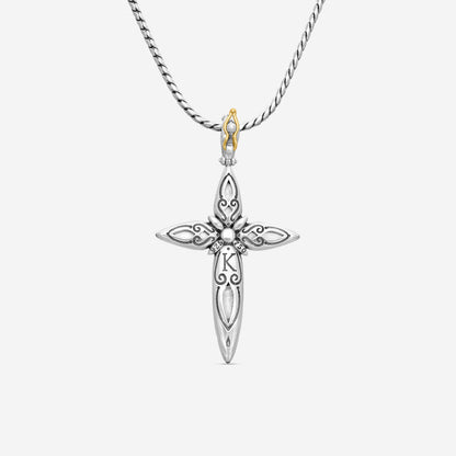 "KONSTANTINO - ""Gen K 2"" Sterling Silver & 18k Yellow Gold, Aquamarine Cross (AQM: 11.35mm x25mm 4&5mm) - STKJ424-655  Pendant Dimensions: 2.25 x 0.38 in. S/S Chain Included:CHKJ22-131-18 (Length - 18in.)"