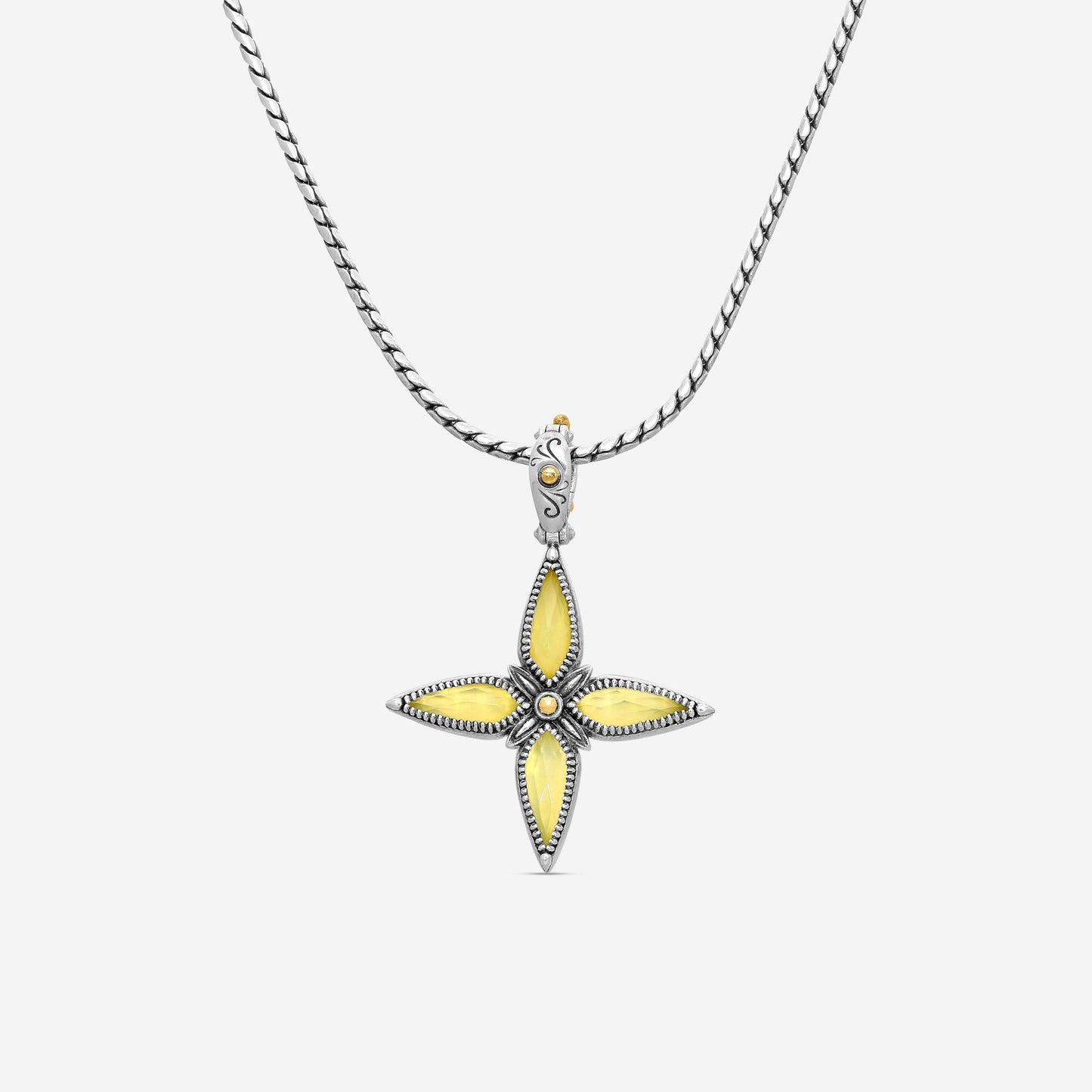 KONSTANTINO - "Gen K 2" Sterling Silver & 18k Yellow Gold, Yellow Agate Triplet Cross - STKJ425-649 S/S Chain Included:CHKJ22-131-18 (Length - 18in.)"