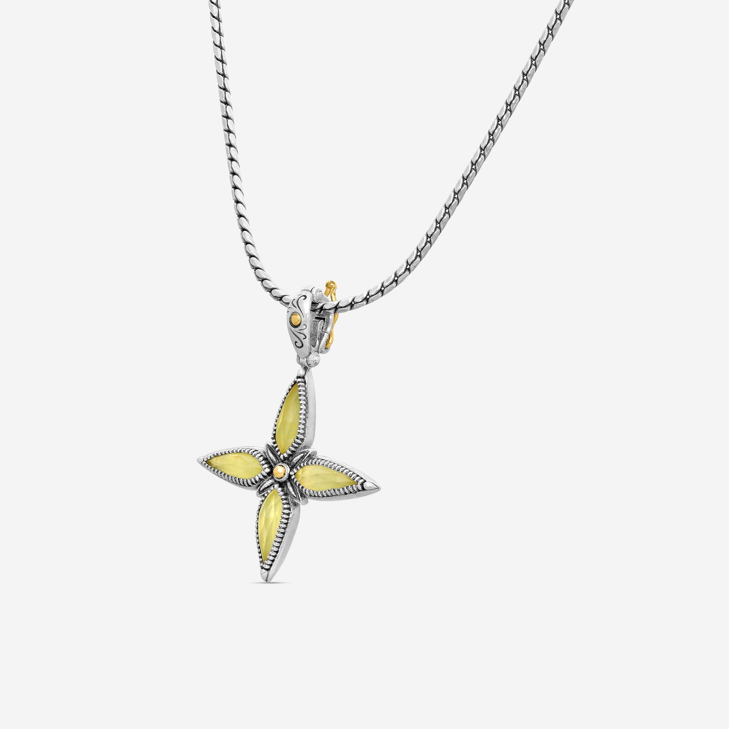 KONSTANTINO - "Gen K 2" Sterling Silver & 18k Yellow Gold, Yellow Agate Triplet Cross - STKJ425-649 S/S Chain Included:CHKJ22-131-18 (Length - 18in.)"