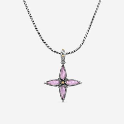 KONSTANTINO - ""Gen K 2"" Sterling Silver & 18k Yellow Gold, Pink Corundum Doublet Cross - STKJ425-652 S/S Chain Included:CHKJ22-131-18 (Length - 18in.)"