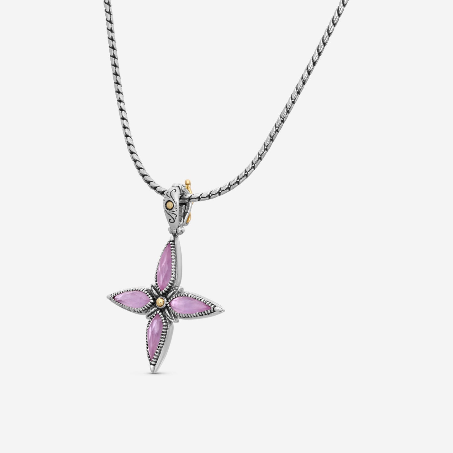 KONSTANTINO - ""Gen K 2"" Sterling Silver & 18k Yellow Gold, Pink Corundum Doublet Cross - STKJ425-652 S/S Chain Included:CHKJ22-131-18 (Length - 18in.)"
