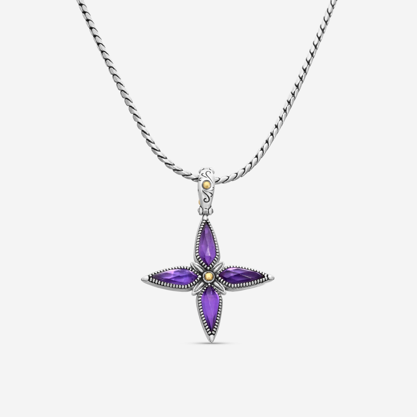 KONSTANTINO - "Gen K 2" Sterling Silver & 18k Yellow Gold, Amethyst Triplet Cross - STKJ425-653 S/S Chain Included:CHKJ22-131-18 (Length - 18in.)"