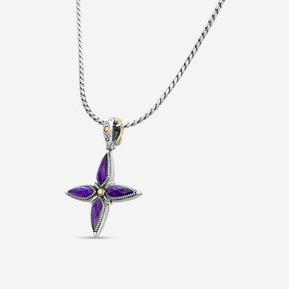 KONSTANTINO - "Gen K 2" Sterling Silver & 18k Yellow Gold, Amethyst Triplet Cross - STKJ425-653 S/S Chain Included:CHKJ22-131-18 (Length - 18in.)"