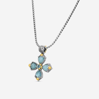 KONSTANTINO - "Gen K 2" Sterling Silver & 18k Yellow Gold, Aquamarine Aquamarine:5Mm & Aquamarine Cross (AQM: 7.45mm / AQM: 5mm) - STMK7002-673

Pendant Dimensions: 1.75 x 1.38 in.
S/S Chain Included:CHKJ23-131-20  (Length - 20in.)