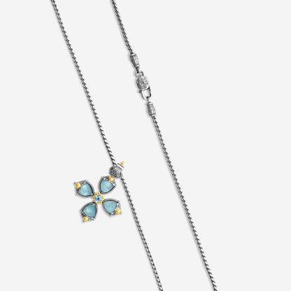 KONSTANTINO - "Gen K 2" Sterling Silver & 18k Yellow Gold, Aquamarine Aquamarine:5Mm & Aquamarine Cross (AQM: 7.45mm / AQM: 5mm) - STMK7002-673

Pendant Dimensions: 1.75 x 1.38 in.
S/S Chain Included:CHKJ23-131-20  (Length - 20in.)