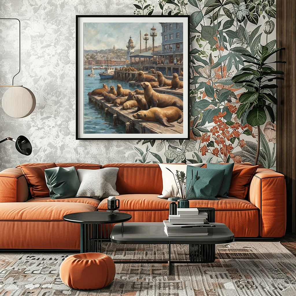 Fisherman's Wharf Sea Lions Poster Canvas Artwork - San Francisco Collection