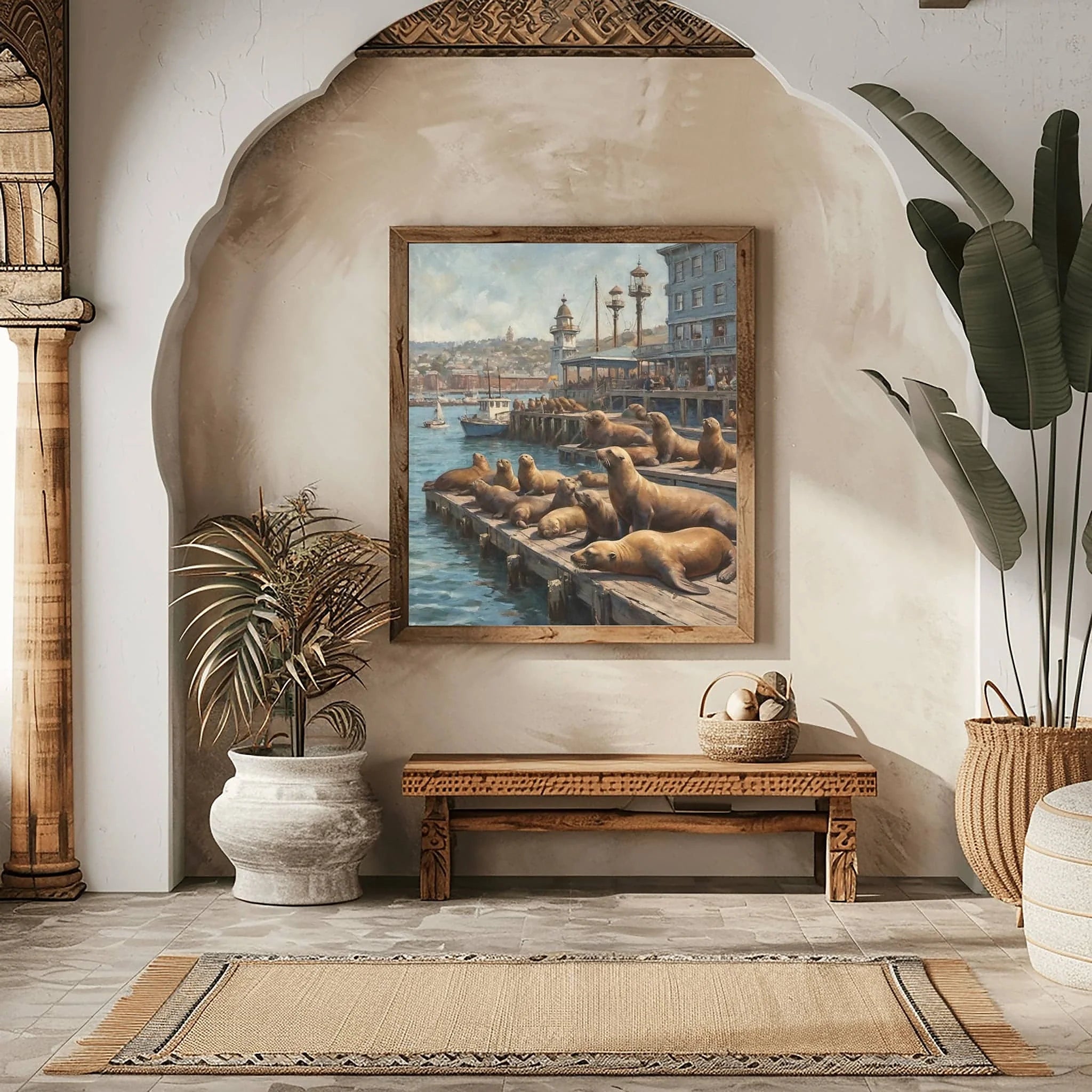 Fisherman's Wharf Sea Lions Poster Canvas Artwork - San Francisco Collection