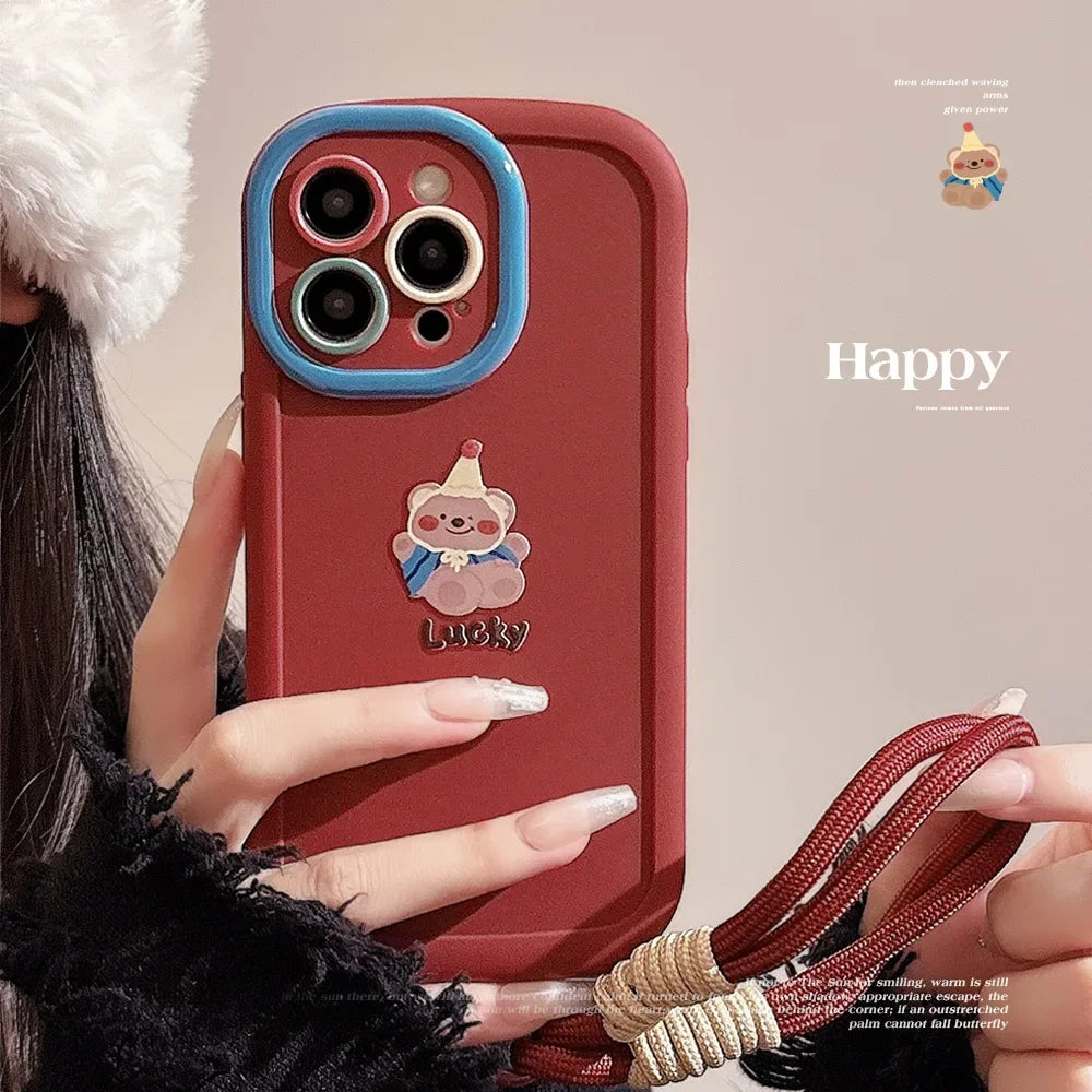Cute Cartoon Bear Lanyard Phone Case For iPhone
