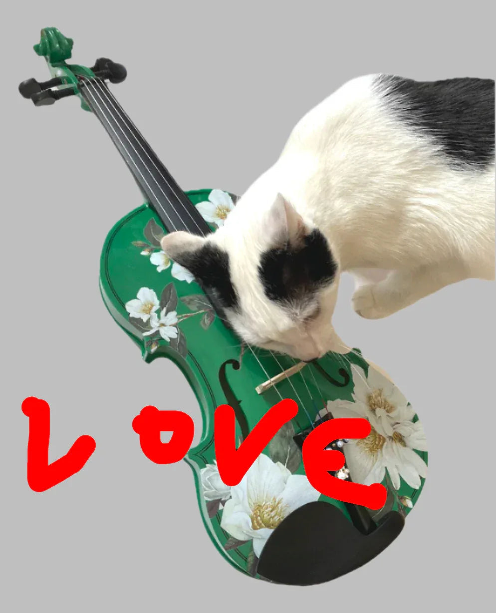 Magnolia Heaven Emerald Green Violin Outfit | Magnolia Flower Violin with Pearl Fine Tuners, Brazilwood Bow & Case