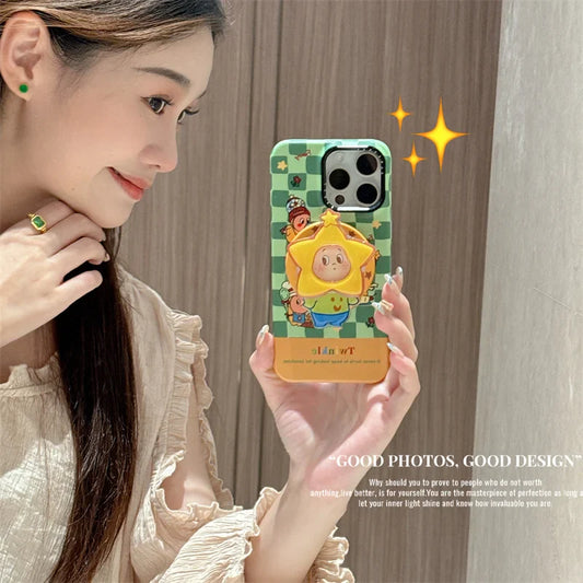 Fashion Green Plaid Pattern Magnetic Phone Case For iPhone