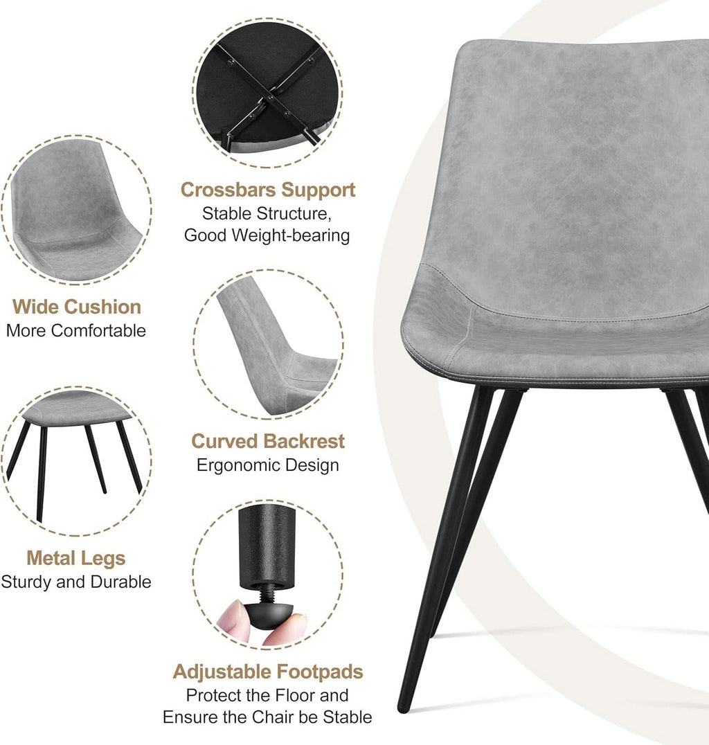 Dining Chairs Set Of 2 Grey Faux Leather With Metal Legs