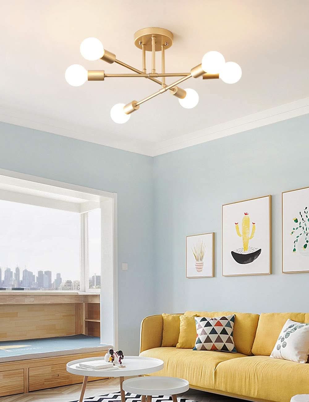 Gold 6-Light Sputnik Chandelier With LED Bulbs Included