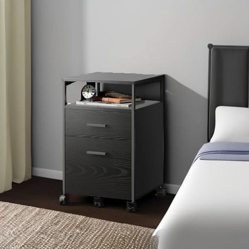 2 Drawer Mobile File Cabinet With Open Storage Shelf Black