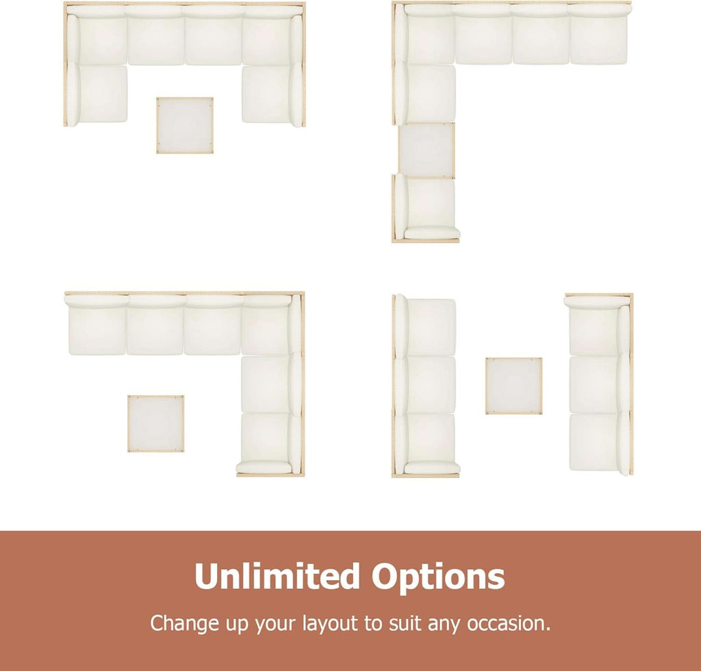 7 Piece Outdoor Wicker Sectional Set With Tempered Glass