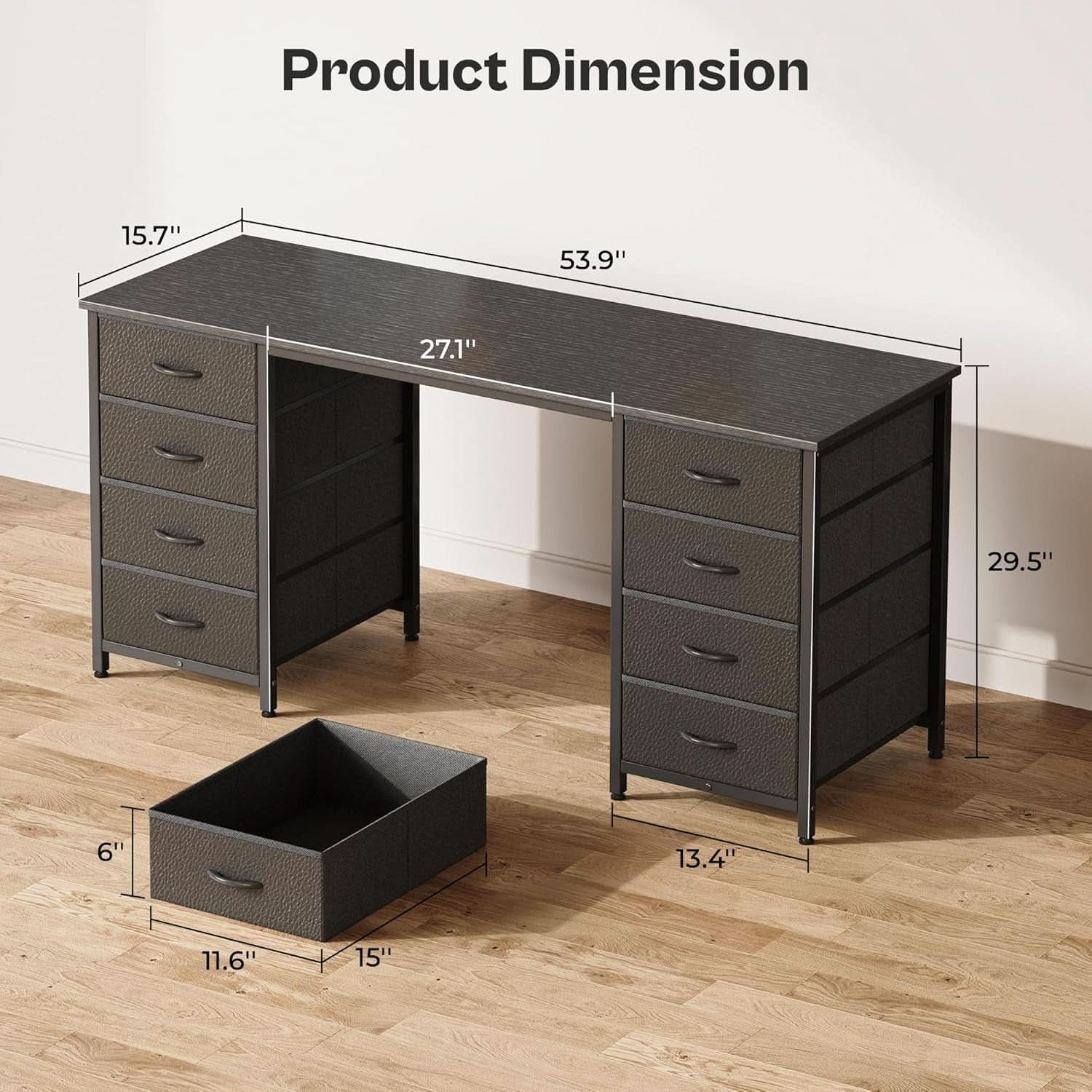 55 Inch Computer Desk With 8 Fabric Drawers For Home Office