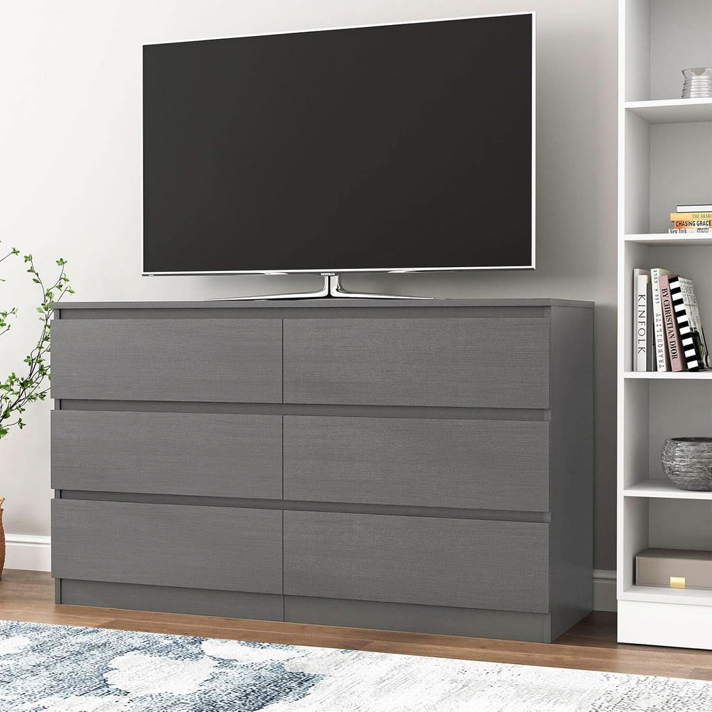 Grey 6 Drawer Dresser for Bedroom Modern Wood Storage