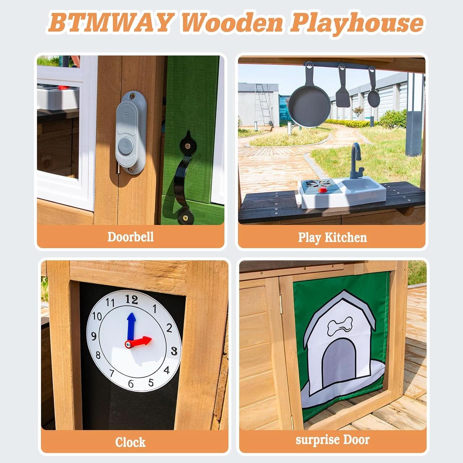 Cedar Gray Weather proof Kids Playhouse With Doorbell